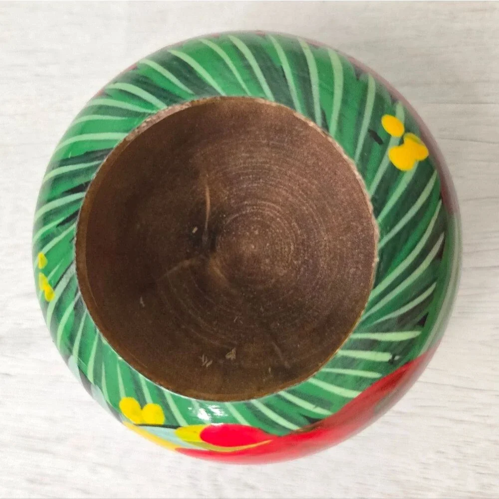 Wooden Bowl Hand painted Macaw Parrot Bird Planter trinket dish
